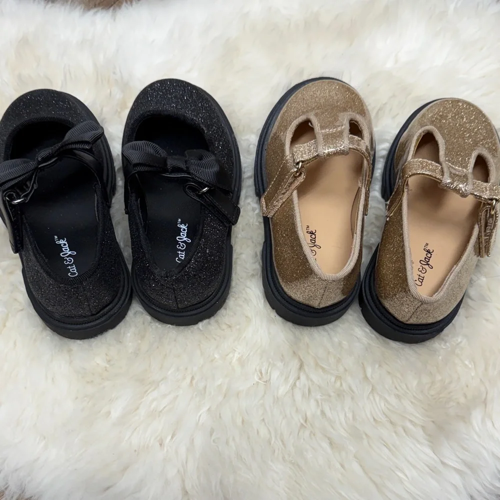 BUNDLE Cat & Jack Girls Glitter Mary Janes - Black & Gold size 6
